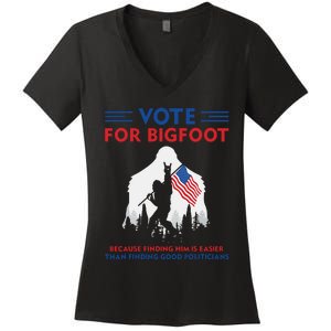 Vote For Bigfoot 2024 Funny Sasquatch Presidential Election Women's V-Neck T-Shirt