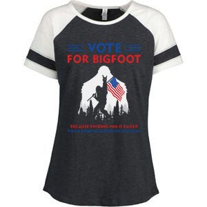 Vote For Bigfoot 2024 Funny Sasquatch Presidential Election Enza Ladies Jersey Colorblock Tee