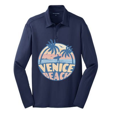 Venice Florida Beach Surf Summer Vacation Vintage Silk Touch Performance Long Sleeve Polo