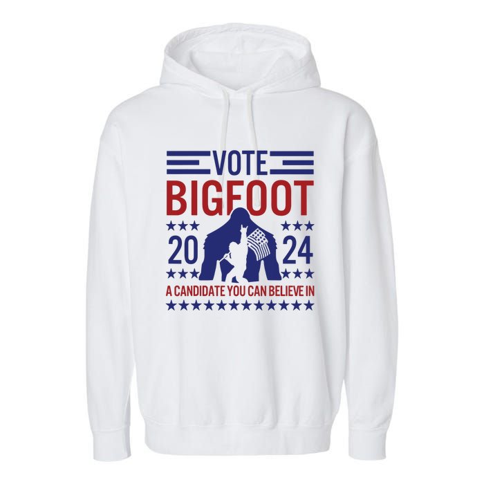 Vote For Bigfoot 2024 Funny Sasquatch Presidential Election Garment-Dyed Fleece Hoodie