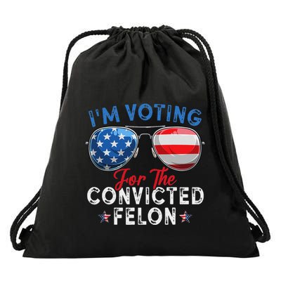 Voting For Convicted Felon Retro Flag Drawstring Bag