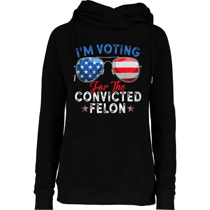 Voting For Convicted Felon Retro Flag Womens Funnel Neck Pullover Hood