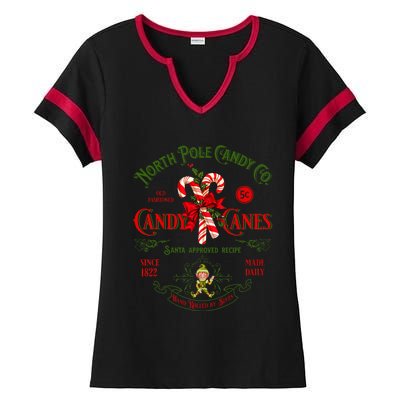 Vintage Funny Christmas Candy Cane North Poles Xmas Costume Ladies Halftime Notch Neck Tee