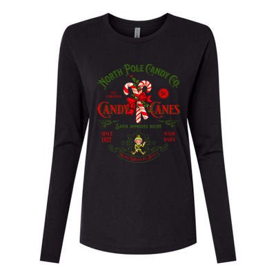 Vintage Funny Christmas Candy Cane North Poles Xmas Costume Womens Cotton Relaxed Long Sleeve T-Shirt