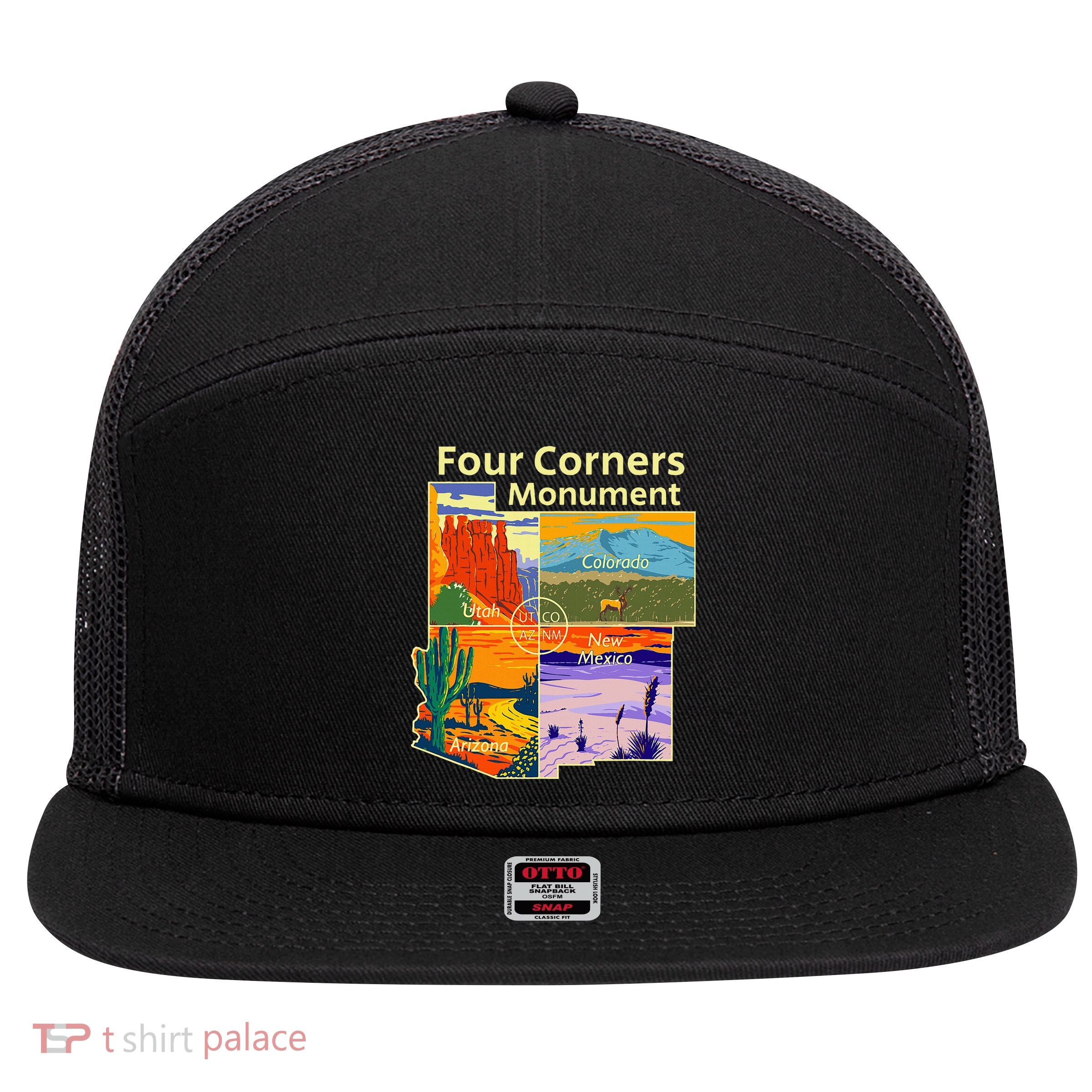 Vintage Four Corners Monument With Us National Parks Outdoor 7 Panel Mesh Trucker Snapback Hat