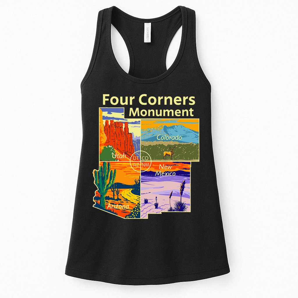 Vintage Four Corners Monument With Us National Parks Outdoor Womens Tank Top