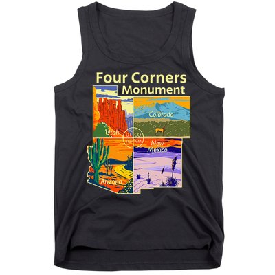 Vintage Four Corners Monument With Us National Parks Outdoor Tank Top