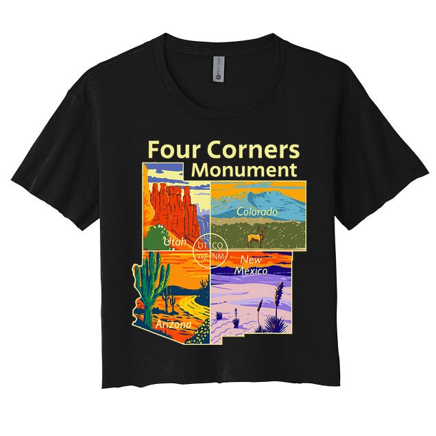 Vintage Four Corners Monument With Us National Parks Outdoor Crop Top