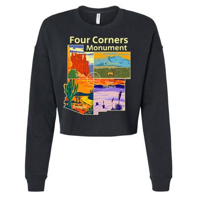 Vintage Four Corners Monument With Us National Parks Outdoor Cropped Pullover Crew