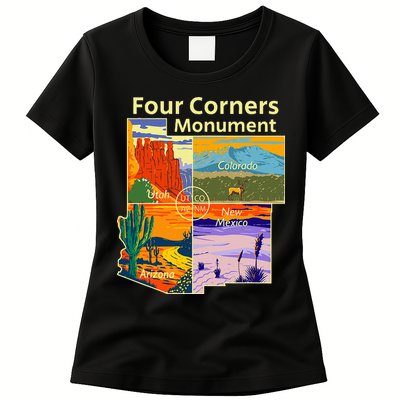 Vintage Four Corners Monument With Us National Parks Outdoor Womens T-Shirt