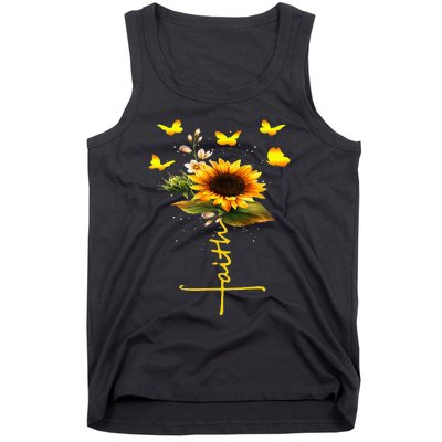 Vintage Faith Cross Sunflower Butterflies Flowers Christians Tank Top