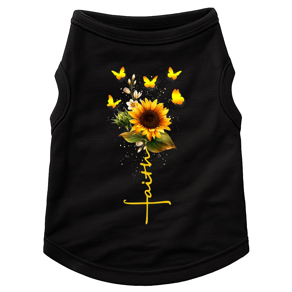 Vintage Faith Cross Sunflower Butterflies Flowers Christians Doggie Tank