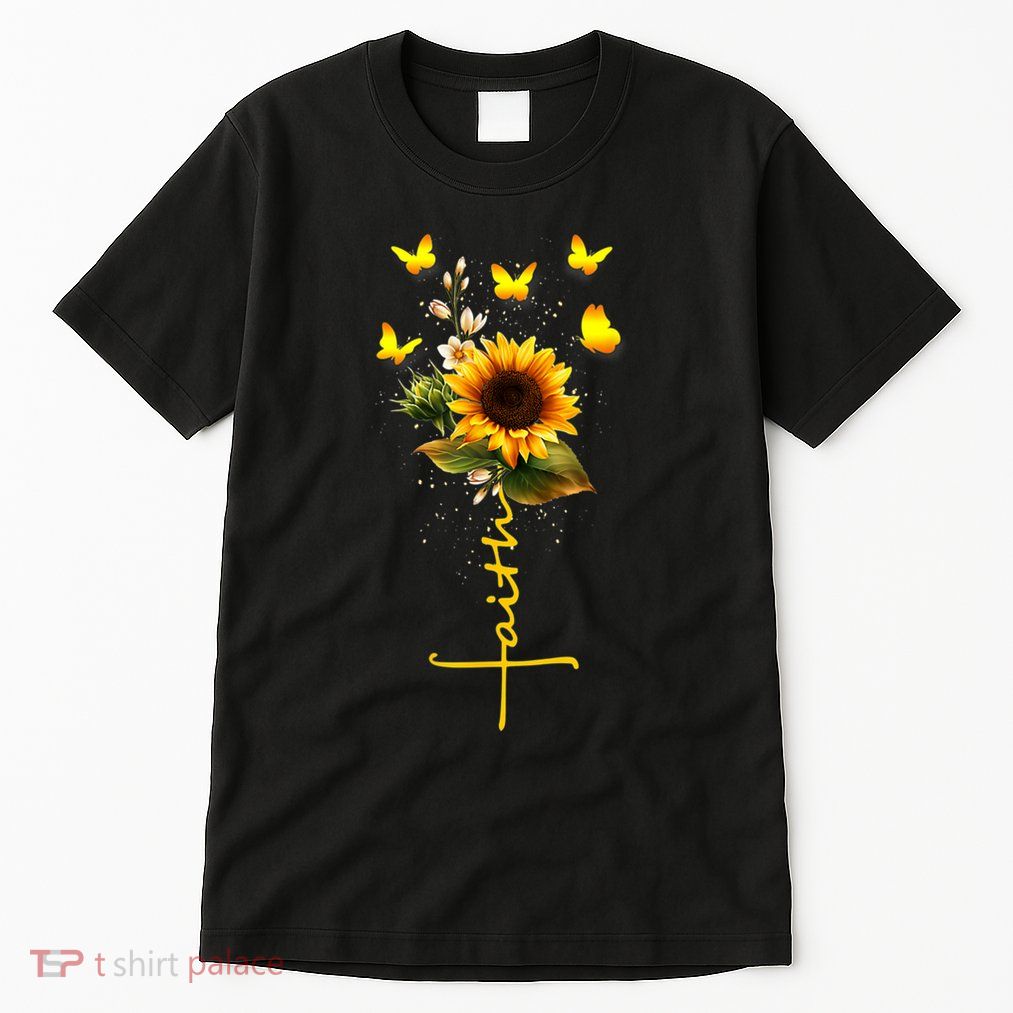 Vintage Faith Cross Sunflower Butterflies Flowers Christians Tall T-Shirt