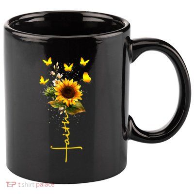 Vintage Faith Cross Sunflower Butterflies Flowers Christians 11oz C Handle Ceramic Mug