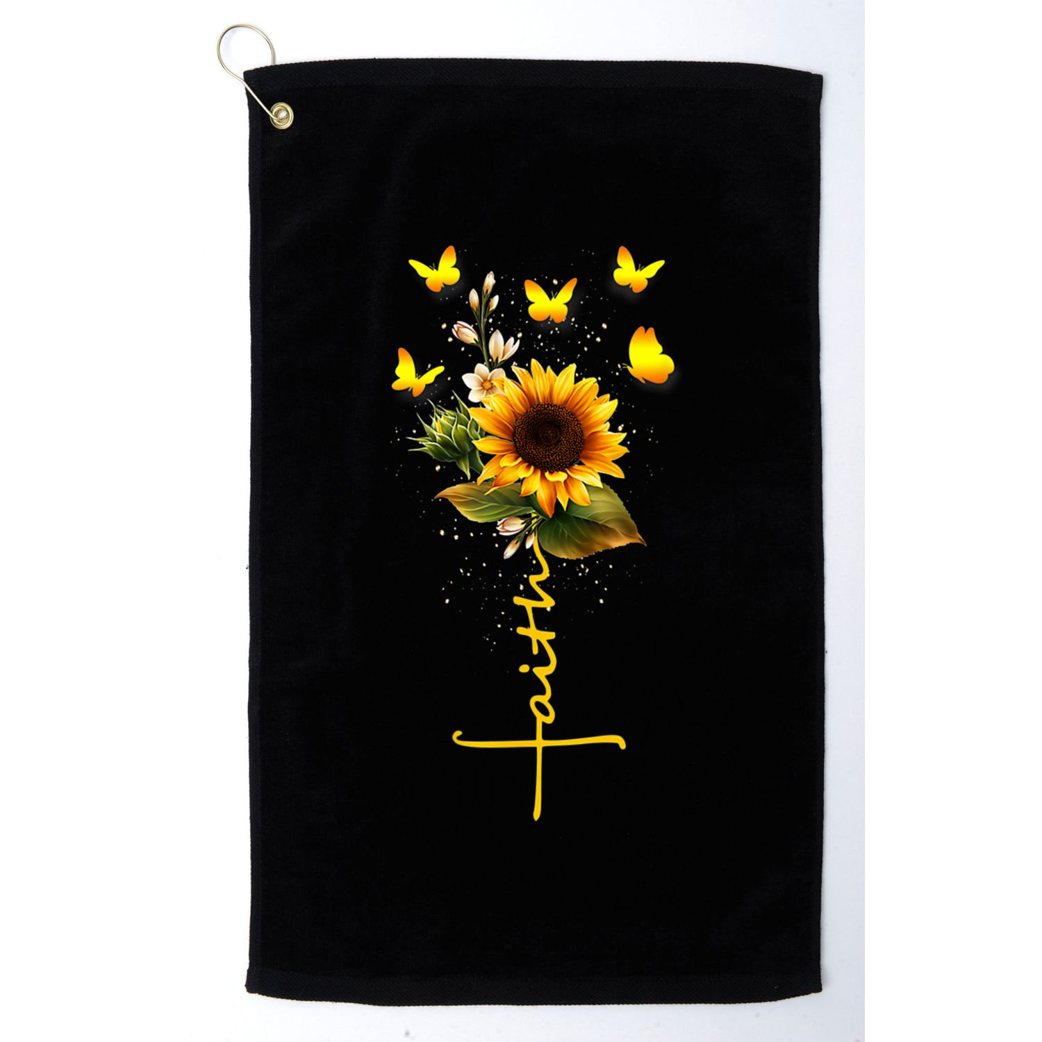 Vintage Faith Cross Sunflower Butterflies Flowers Christians Golf Towel