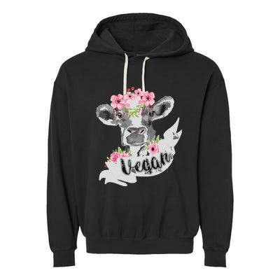 Vegan Funny Cow With Flower Headband Gift Garment-Dyed Fleece Hoodie