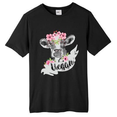 Vegan Funny Cow With Flower Headband Gift Tall Fusion ChromaSoft Performance T-Shirt