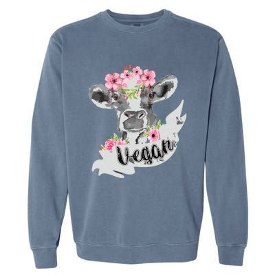 Vegan Funny Cow With Flower Headband Gift Garment-Dyed Sweatshirt