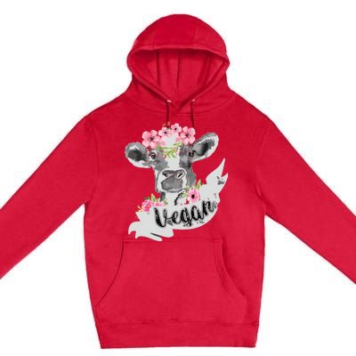 Vegan Funny Cow With Flower Headband Gift Premium Pullover Hoodie