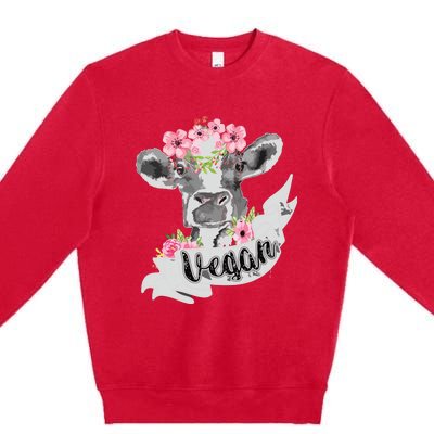 Vegan Funny Cow With Flower Headband Gift Premium Crewneck Sweatshirt