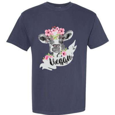 Vegan Funny Cow With Flower Headband Gift Garment-Dyed Heavyweight T-Shirt