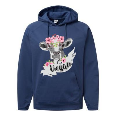 Vegan Funny Cow With Flower Headband Gift Performance Fleece Hoodie