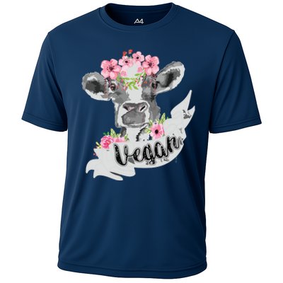 Vegan Funny Cow With Flower Headband Gift Cooling Performance Crew T-Shirt