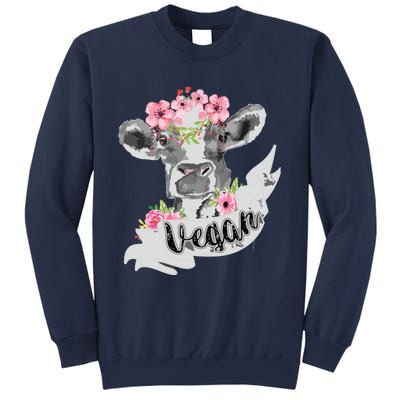 Vegan Funny Cow With Flower Headband Gift Sweatshirt