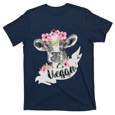 Vegan Funny Cow With Flower Headband Gift T-Shirt