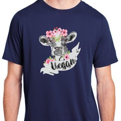 Vegan Funny Cow With Flower Headband Gift Adult ChromaSoft Performance T-Shirt