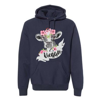 Vegan Funny Cow With Flower Headband Gift Premium Hoodie