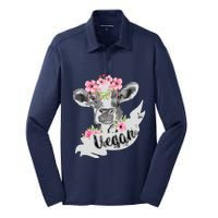 Vegan Funny Cow With Flower Headband Gift Silk Touch Performance Long Sleeve Polo