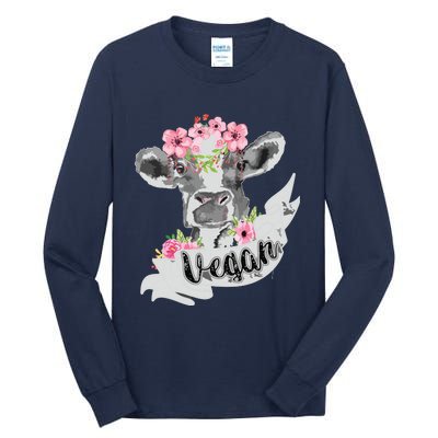 Vegan Funny Cow With Flower Headband Gift Tall Long Sleeve T-Shirt