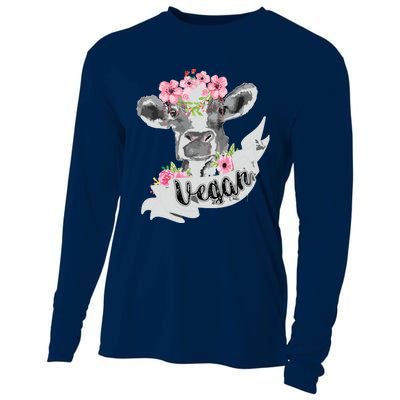 Vegan Funny Cow With Flower Headband Gift Cooling Performance Long Sleeve Crew