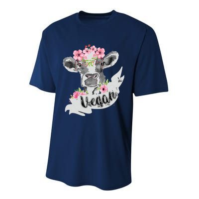 Vegan Funny Cow With Flower Headband Gift Performance Sprint T-Shirt