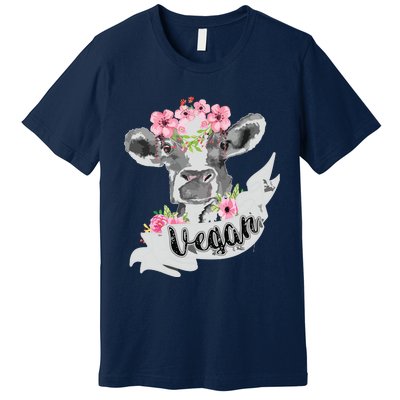 Vegan Funny Cow With Flower Headband Gift Premium T-Shirt