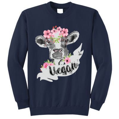 Vegan Funny Cow With Flower Headband Gift Tall Sweatshirt