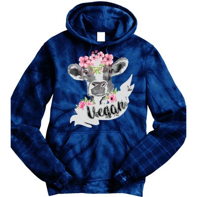 Vegan Funny Cow With Flower Headband Gift Tie Dye Hoodie