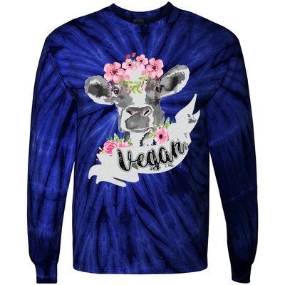 Vegan Funny Cow With Flower Headband Gift Tie-Dye Long Sleeve Shirt