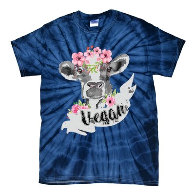 Vegan Funny Cow With Flower Headband Gift Tie-Dye T-Shirt