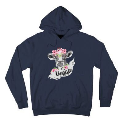 Vegan Funny Cow With Flower Headband Gift Tall Hoodie