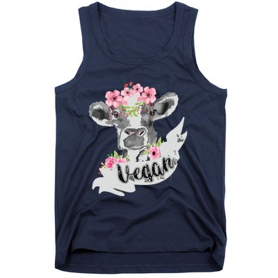 Vegan Funny Cow With Flower Headband Gift Tank Top