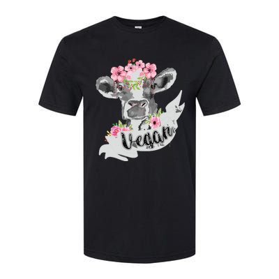 Vegan Funny Cow With Flower Headband Gift Softstyle CVC T-Shirt