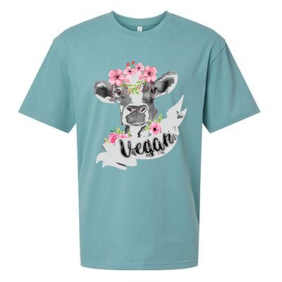 Vegan Funny Cow With Flower Headband Gift Sueded Cloud Jersey T-Shirt