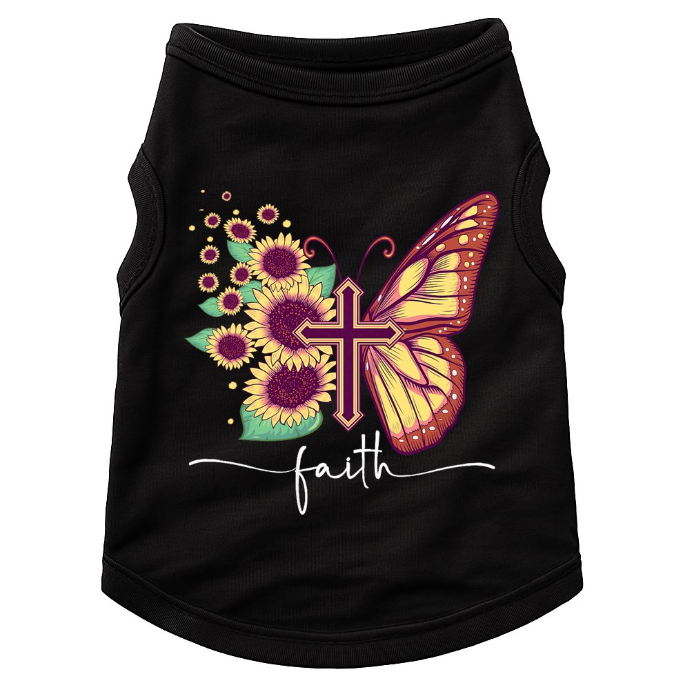 Vintage Faith Cross Sunflower Butterfly Christian Doggie Tank