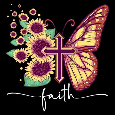 Vintage Faith Cross Sunflower Butterfly Christian T-Shirt