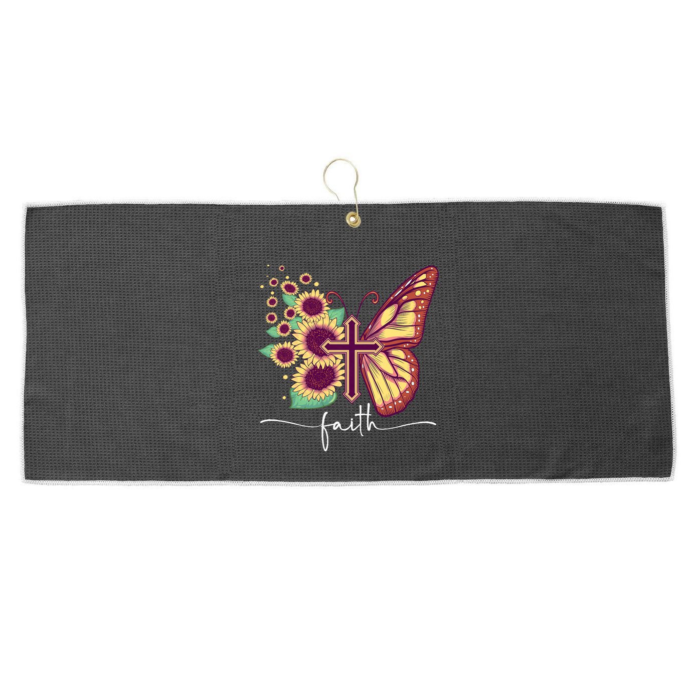 Vintage Faith Cross Sunflower Butterfly Christian Large Microfiber Waffle Golf Towel