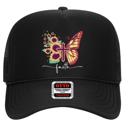 Vintage Faith Cross Sunflower Butterfly Christian Trucker Hat