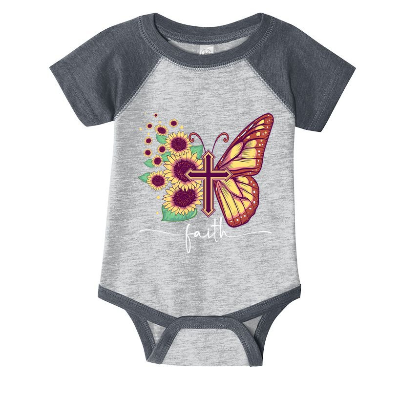 Vintage Faith Cross Sunflower Butterfly Christian Infant Baby Jersey Bodysuit