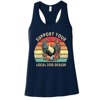 Vintage Farmer Chicken Lover Support Your Local Egg Dealer Women's Racerback Tank